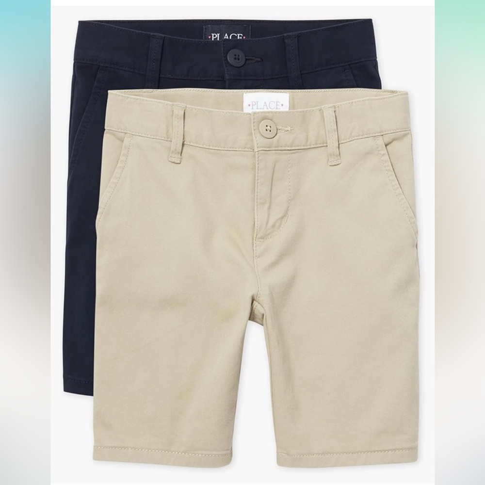 New The Children's Place Girls Size 16 Chino Shorts Uniform Navy Blue Khaki